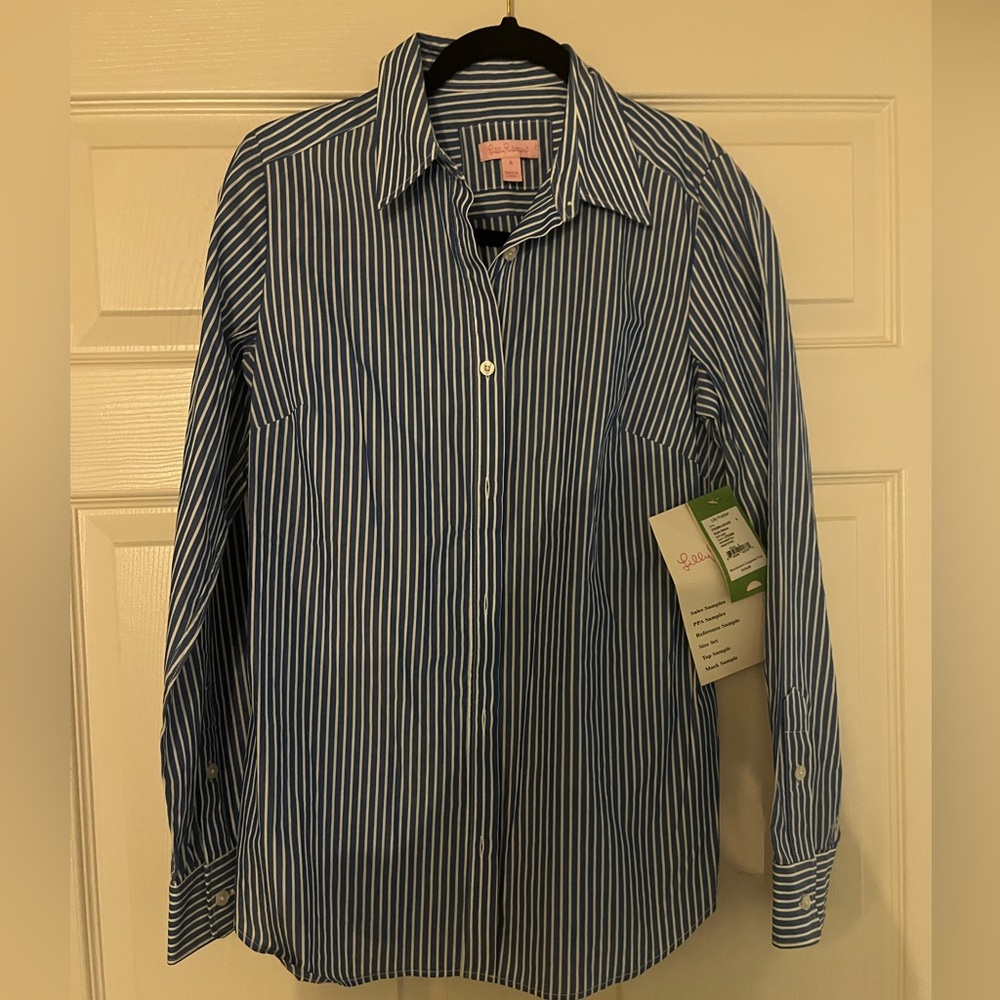 NWT sample blue striped new button down collared shirt dress Lilly Pulitzer 6